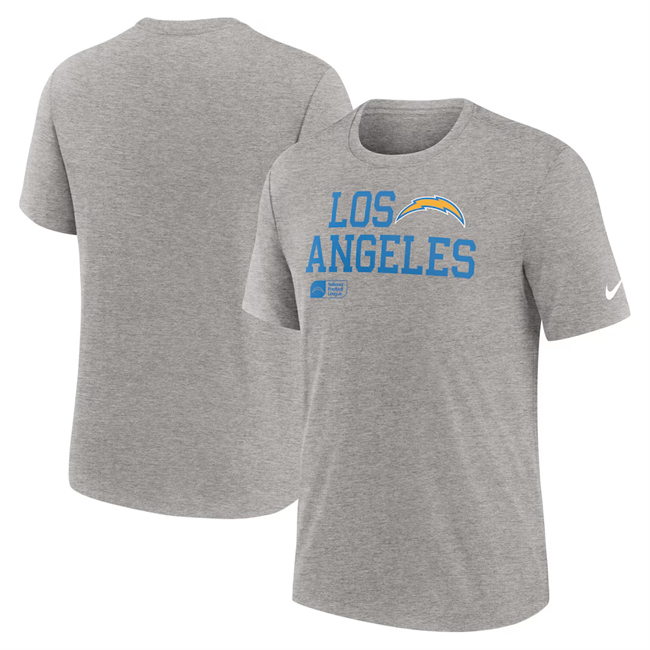 Men's Los Angeles Chargers Grey Overlap Lockup Tri-Blend T-Shirt